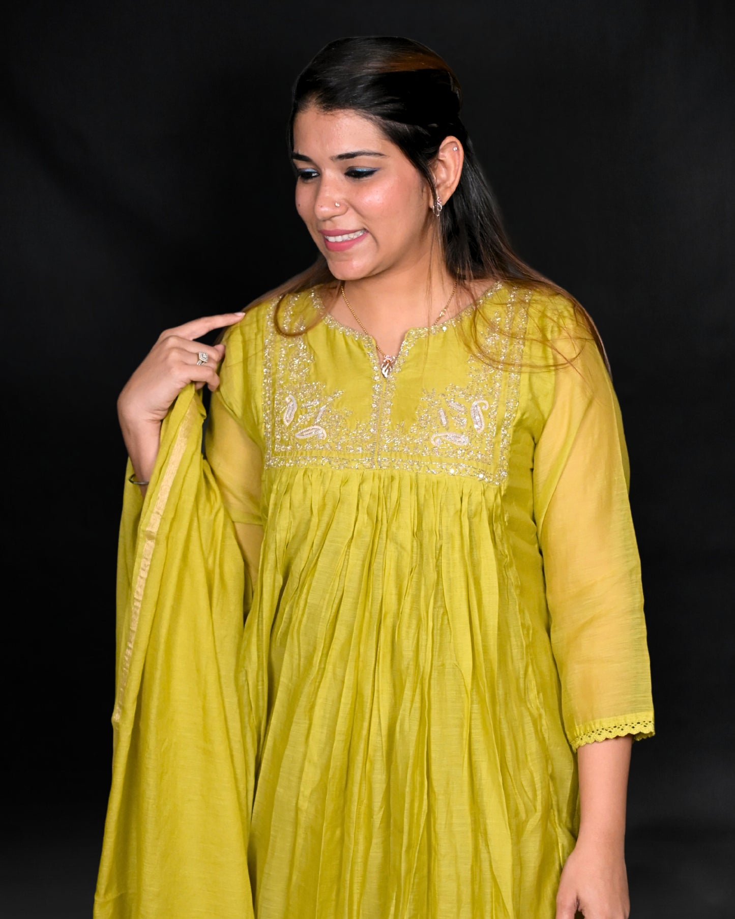 Mul chanderi three piece suit set