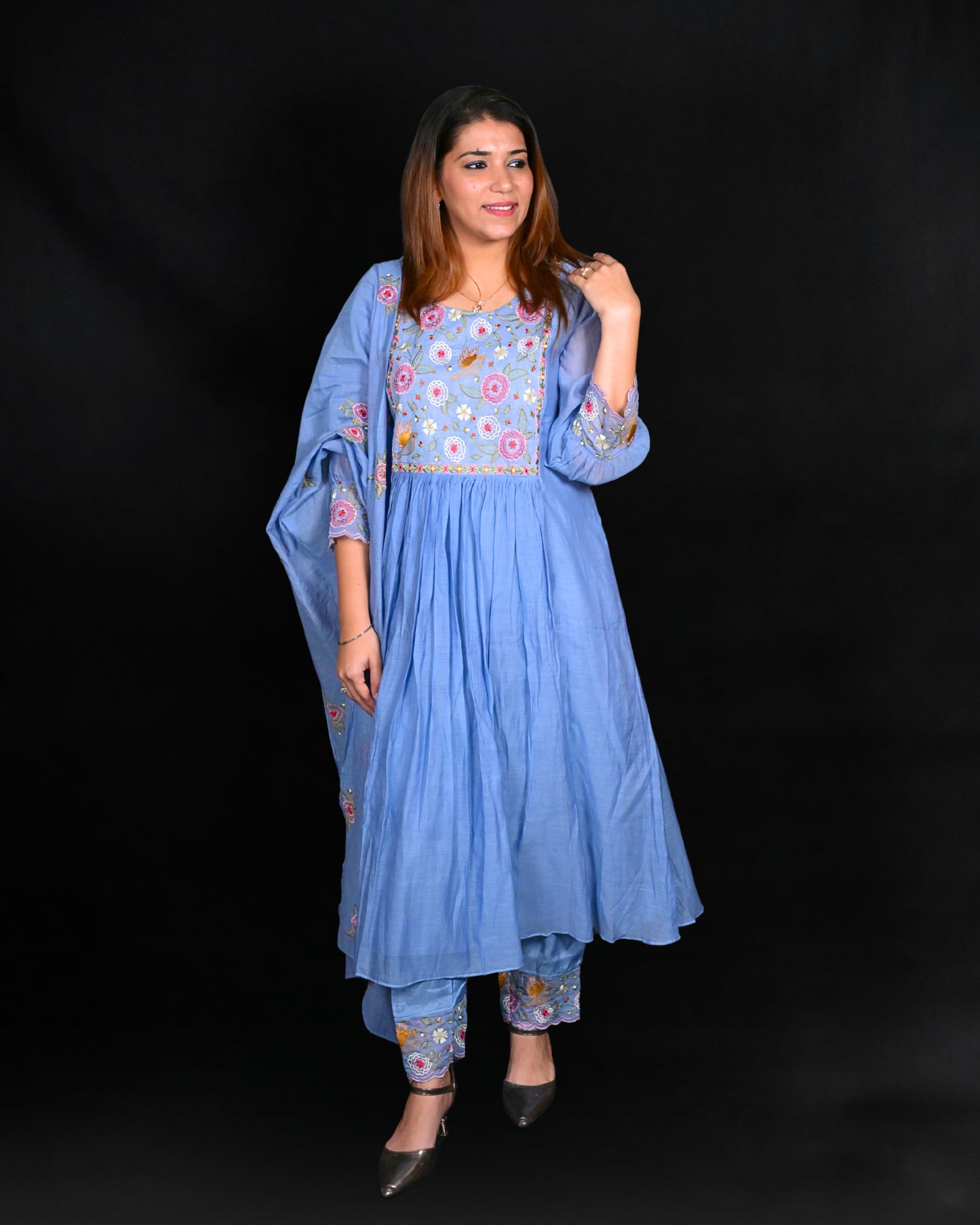 Mul chanderi suit set