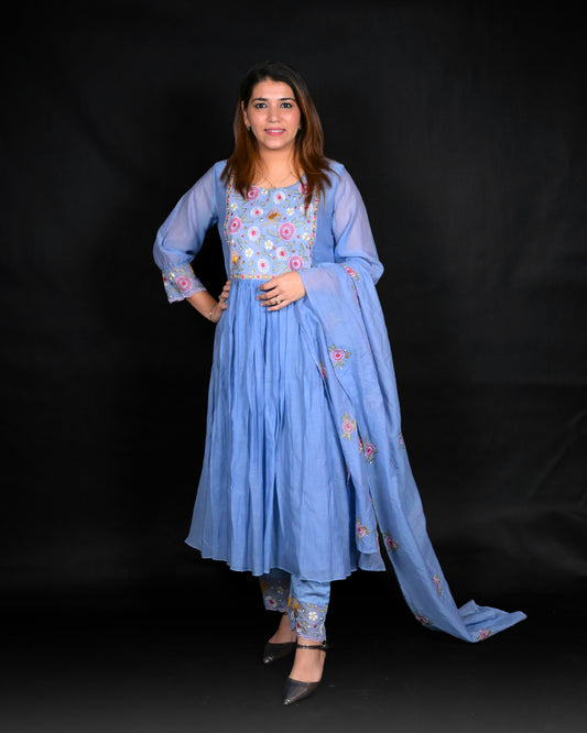 Mul chanderi suit set