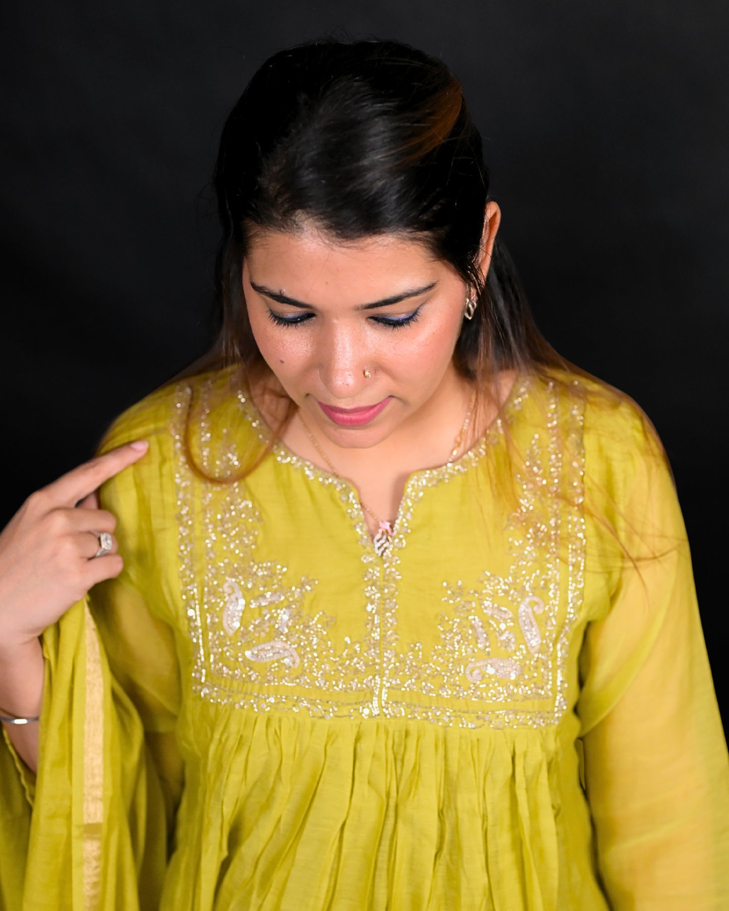 Mul chanderi three piece suit set
