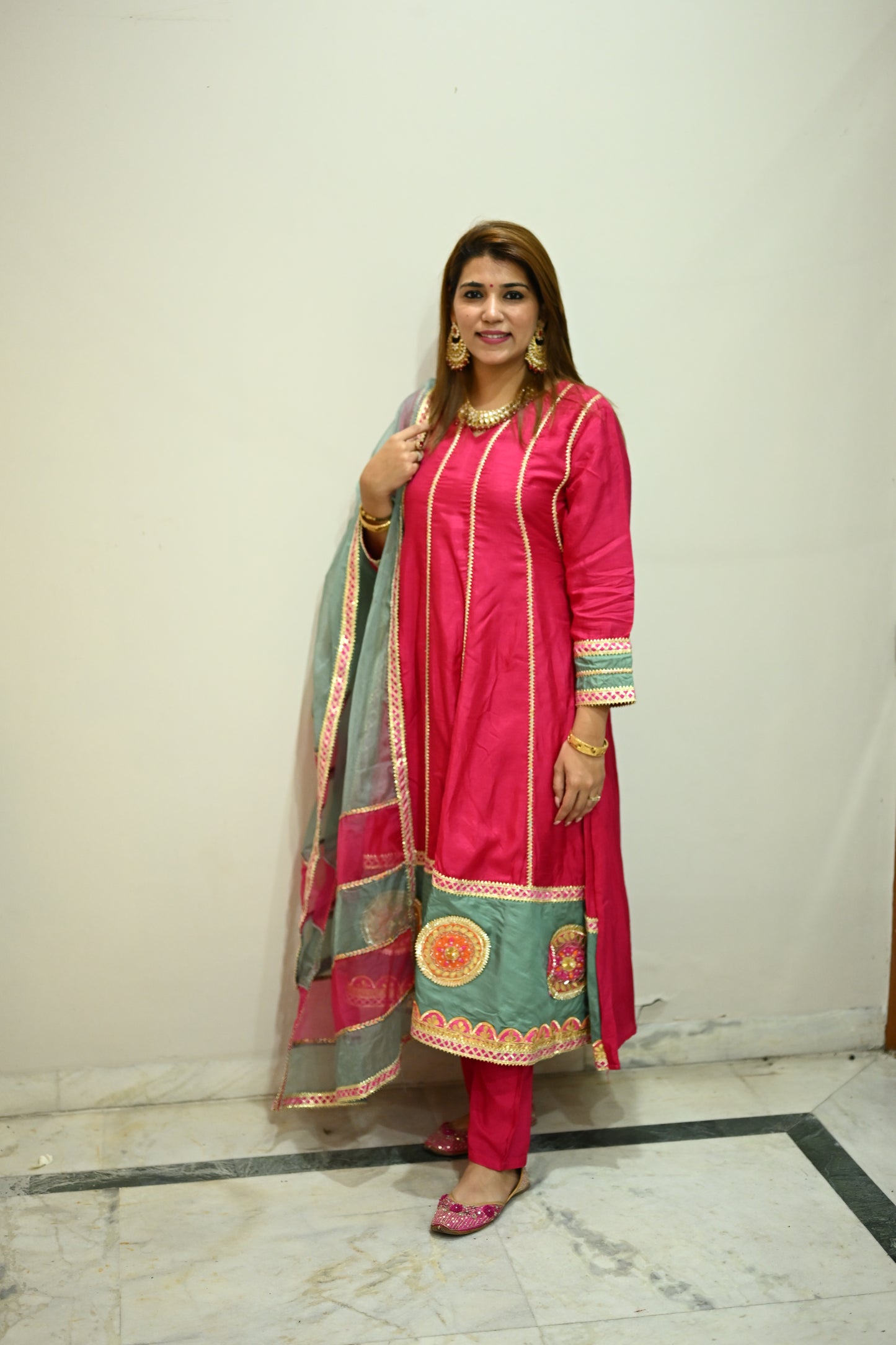 Luxurious Hot Pink Raw Silk Anarkali Suit