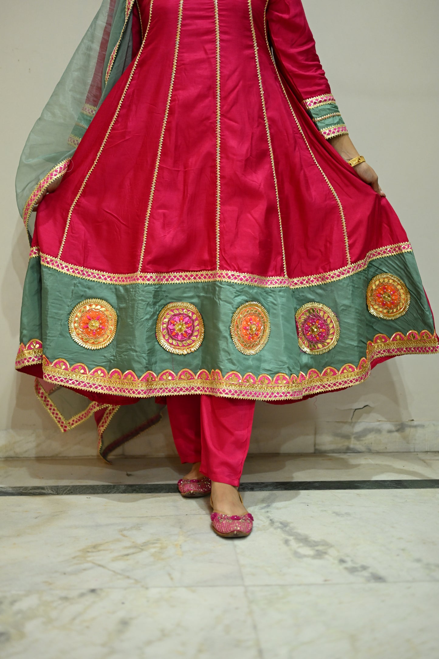 Luxurious Hot Pink Raw Silk Anarkali Suit