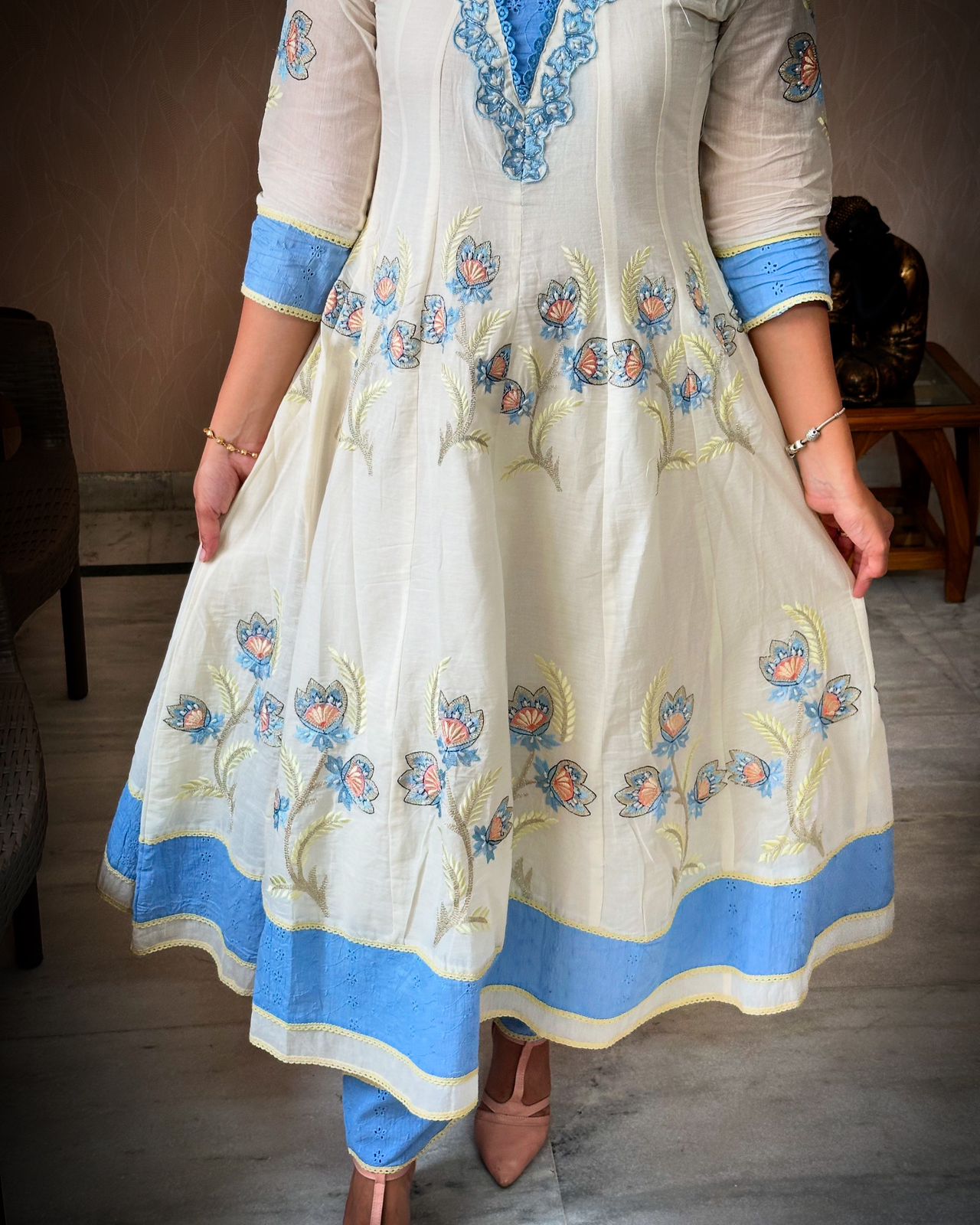 White mul cotton anarkali